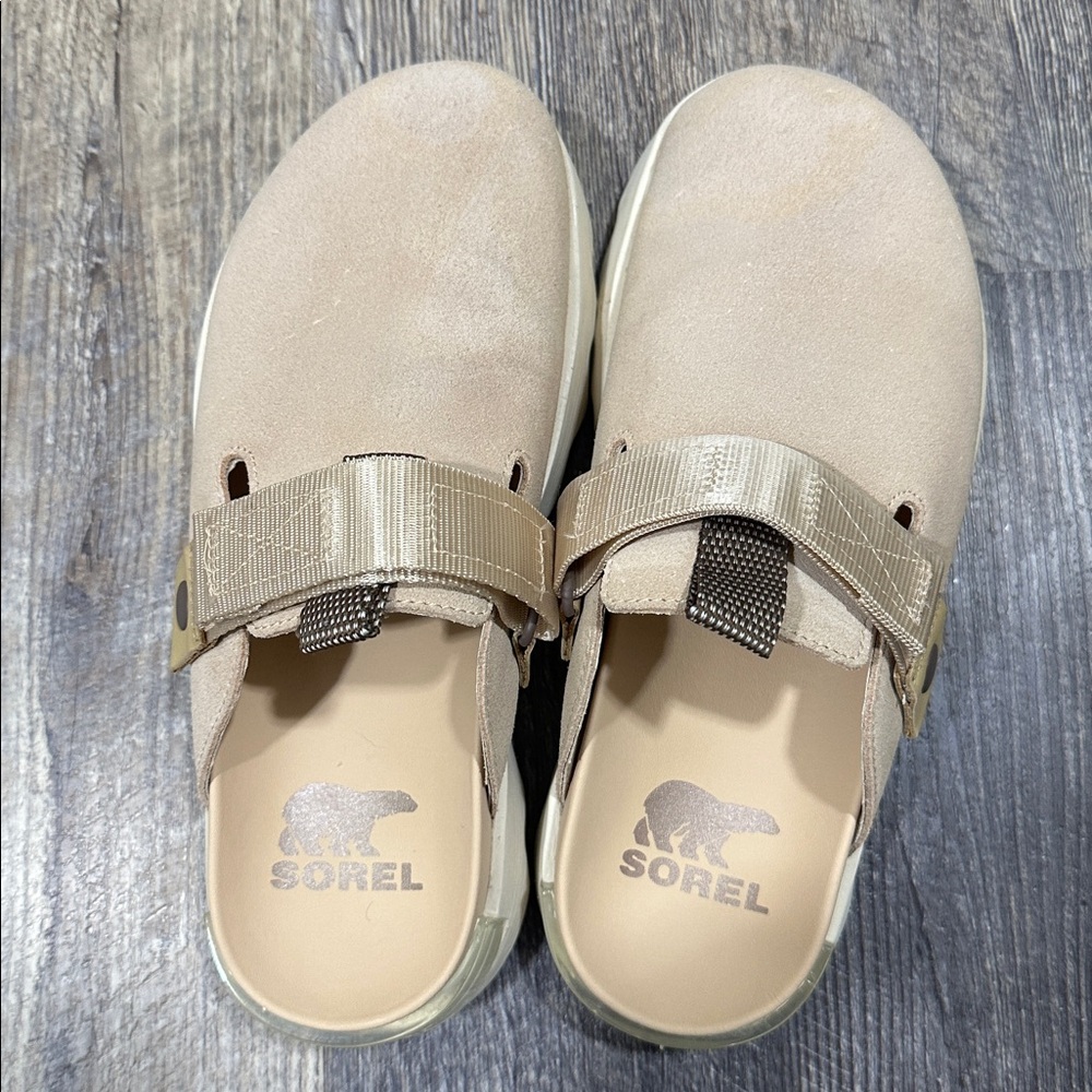 Sorel Shoes Viibe Omega Taupe Leather Clog women’s size 6.5 - Picture 2 of 6